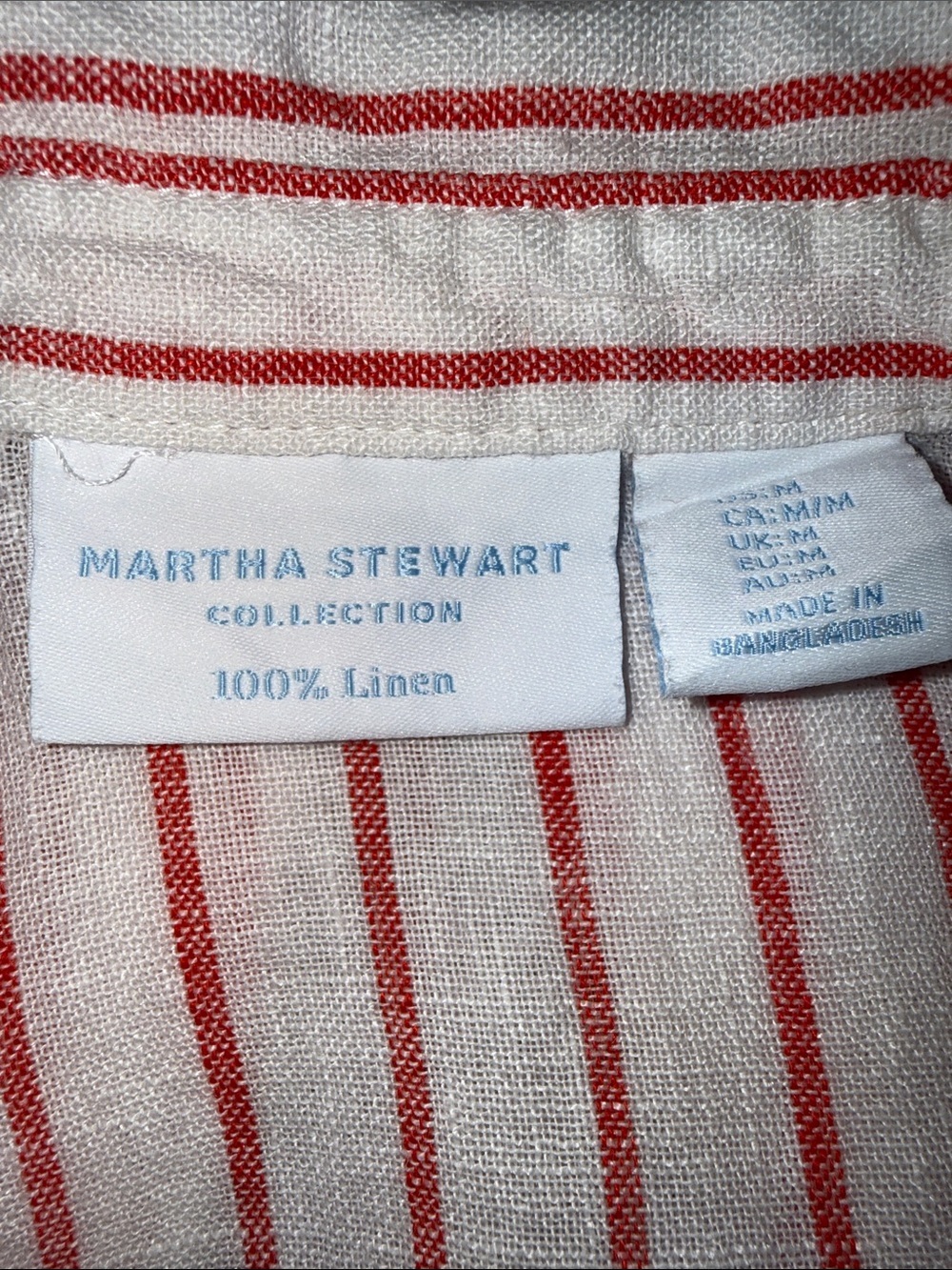 Martha Stewart Collection 100% Linen Red & White Striped V-Neck Shirt - Size M - Picture 8 of 8